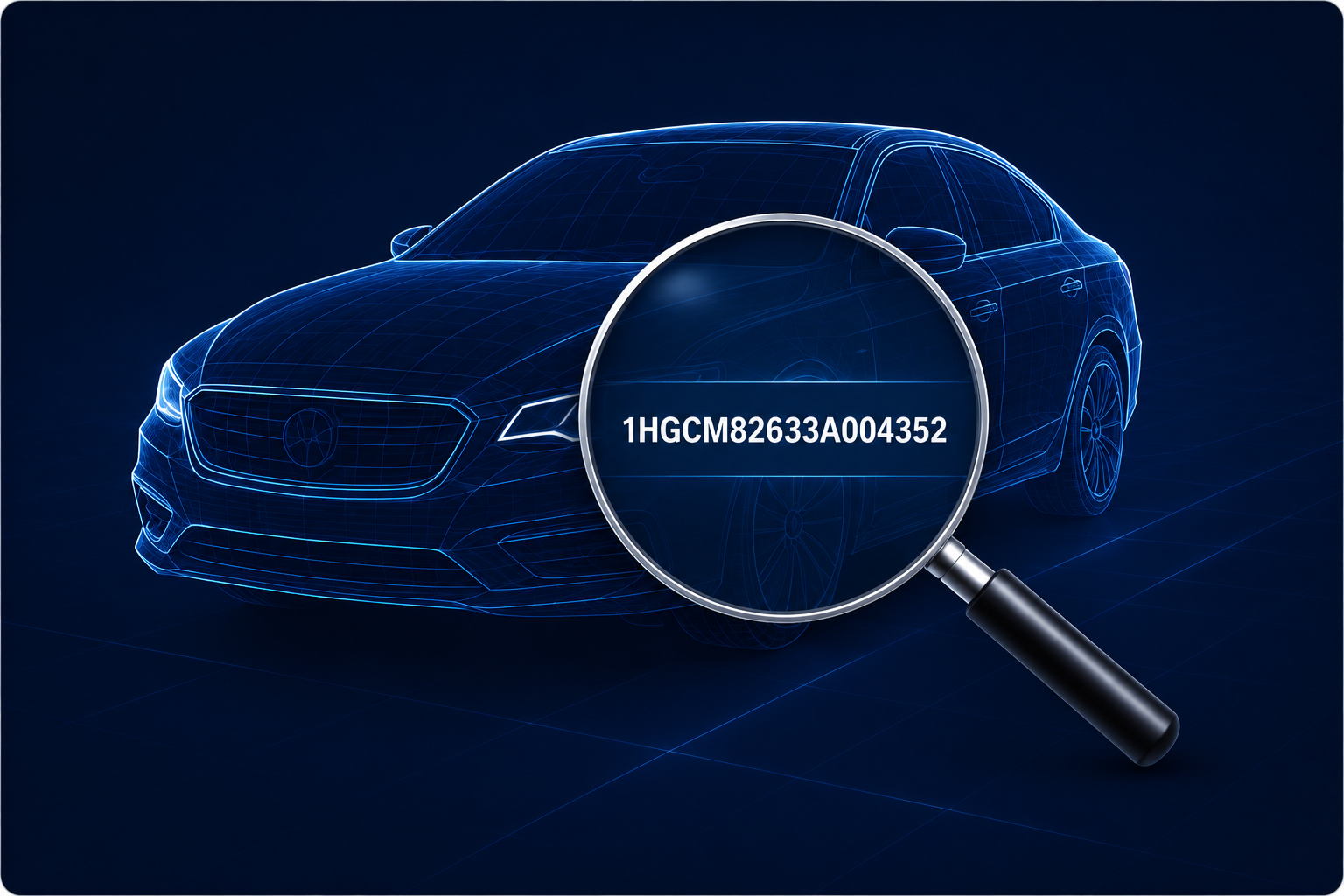 A vehicle VIN being decoded under a magnifier